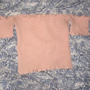 pink off the shoulder shirt
